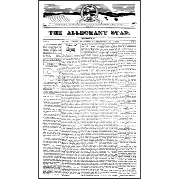 Alleghany Star Newspaper - Reprint of Vol.1 Num. 1
